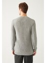 Avva Men's Gray Crew Neck Jacquard Slim Fit Slim Fit Knitwear Sweater