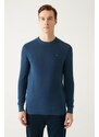 Avva Men's Indigo Crew Neck Jacquard Slim Fit Slim Fit Knitwear Sweater