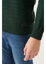 Avva Men's Green Crew Neck Knit Detailed Cotton Regular Fit Knitwear Sweater