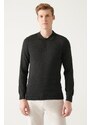 Avva Men's Anthracite Polo Neck Wool Blended Regular Fit Knitwear Sweater