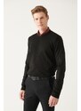 Avva Men's Black Crew Neck Front Textured Regular Fit Knitwear Sweater