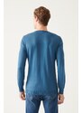 Avva Men's Indigo Crew Neck Knit Detail Cotton Regular Fit Knitwear Sweater