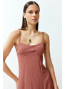 Trendyol Dried Rose A-line Midi Woven Strap Dress