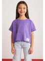 GRIMELANGE Verena Girl's 100% Cotton Double Sleeve Ornamental Label Purple T-shir