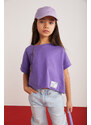 GRIMELANGE Verena Girl's 100% Cotton Double Sleeve Ornamental Label Purple T-shir