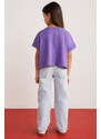 GRIMELANGE Verena Girl's 100% Cotton Double Sleeve Ornamental Label Purple T-shir