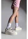 Marjin Women's Sneaker High Sole Stone Sports Shoes Ozmet White