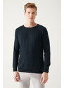 Avva Men's Navy Blue Crew Neck Jacquard Slim Fit Slim Fit Knitwear Sweater