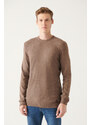 Avva Men's Mink Crew Neck Textured Front Regular Fit Knitwear Sweater