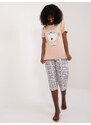 Fashionhunters Béžové bavlněné pyžamo s 3/4 kalhotami