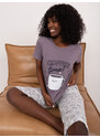 Fashionhunters Tmavě fialové bavlněné pyžamo s tričkem