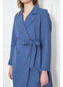 armonika Women's Dark Blue Double Breasted Collar Waist Belted Long Trench Coat