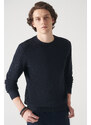 Avva Men's Navy Blue Double Collar Detailed Textured Cotton Regular Fit Knitwear Sweater