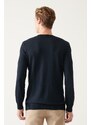 Avva Men's Navy Blue Crew Neck Text Slogan Cotton Regular Fit Knitwear Sweater