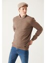 Avva Men's Mink Crew Neck Textured Front Regular Fit Knitwear Sweater