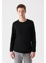 Avva Men's Black Crew Neck Jacquard Sweater