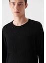 Avva Men's Black Crew Neck Jacquard Sweater