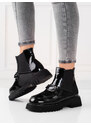 Exkluzívní černé dámské kotníčkové boty na plochém podpatku