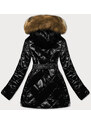 MHM Černo/hnědá lesklá zimní bunda s mechovitým kožíškem (W756)