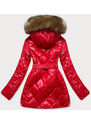 MHM Lesklá červená zimní bunda s mechovitým kožíškem (W756)