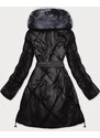 Ann Gissy Černý dámský zimní kabát s kožešinou (008)