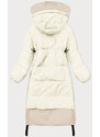 Ann Gissy Dlouhá zimní bunda v ecru barvě z různých spojených materiálů (JIN-210)