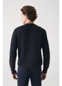 Avva Men's Navy Blue Double Collar Detailed Textured Cotton Regular Fit Knitwear Sweater