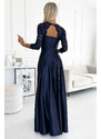 Tmavě modré dlouhé dámské šaty s výstřihem model 19006822 - numoco