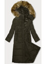 MELYA MELODY Dlouhá zimní bunda v khaki barvě s kapucí (V726)