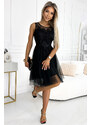 numoco basic CATERINA - Velmi žensky působící černé dámské šaty s plastickou výšivkou a jemným tylem 522-2