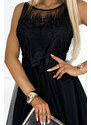 numoco basic CATERINA - Velmi žensky působící černé dámské šaty s plastickou výšivkou a jemným tylem 522-2