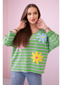 K-Fashion Pruhovaná bavlněná halenka s květinou světle zelená+fialová