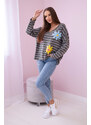 K-Fashion Pruhovaná bavlněná halenka s květinou khaki+fialová