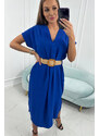K-Fashion Šaty s ozdobným páskem chrpově modré barvy