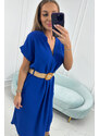 K-Fashion Šaty s ozdobným páskem chrpově modré barvy
