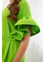 K-Fashion Šaty zavazovací v pase s ozdobnými rukávy pistácie