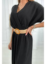 K-Fashion Dlouhé šaty s ozdobným páskem černé