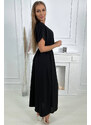 K-Fashion Dlouhé šaty s ozdobným páskem černé