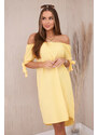 K-Fashion Šaty s delším zadním dílem a zavazováním na rukávech žlutý