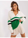 Factory Price Ecru-zelený volný svetr s límečkem a s přídavkem vlny (8054)