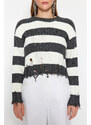 Trendyol Anthracite Crop Oversized Knitwear Sweater