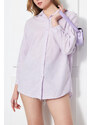 armonika Women's Lilac Striped Look Oversized Long Basic Shirt