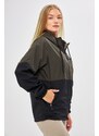 River Club Women's Khaki-Black Two-tone Lined Water And Windproof Hooded Raincoat With Pocket.