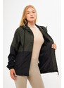 River Club Women's Khaki-Black Two-tone Lined Water And Windproof Hooded Raincoat With Pocket.