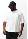 Trendyol Plus Size Ecru Unisex Oversize 100% Cotton Oriental Printed Embroidered Couple T-Shirt