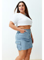 Trendyol Curve Blue Cargo Pocket Mini Denim Skirt