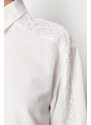 Trendyol Ecru Lace Detail Oversize/Wide Fit Shirt