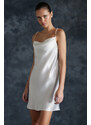 Trendyol Bridal White Removable and Adjustable Pearl Strap Detail Satin Woven Nightgown