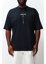 Trendyol Large Size Black Oversize Comfortable Printed 100% Cotton T-Shirt