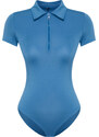 Trendyol Indigo Fitted/Fitted Zippered Collar Flexible Knitted Body with Snap Fasteners